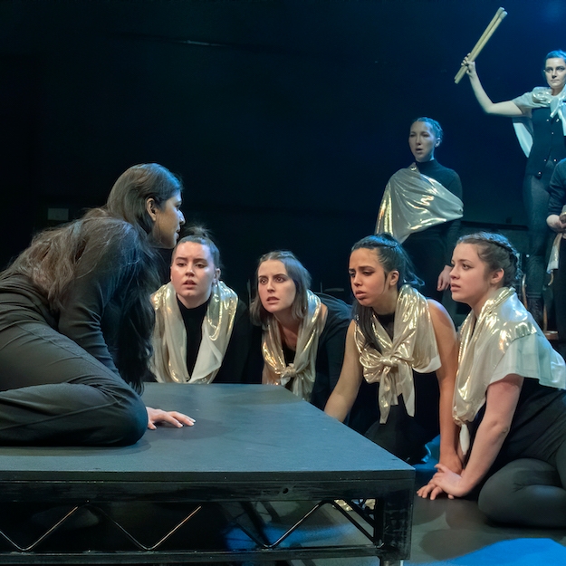 Spring 2022 students on stage during their final presentation of Timon of Athens.